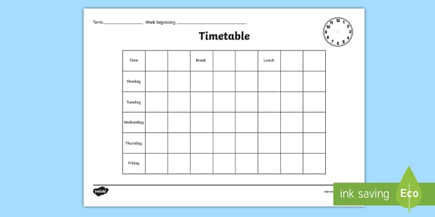 School Timetable Template Primary Resources Teacher Made