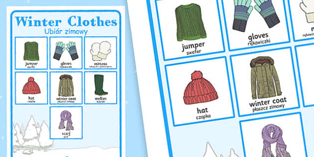Winter Clothes Vocabulary Poster Polish Translation - Twinkl