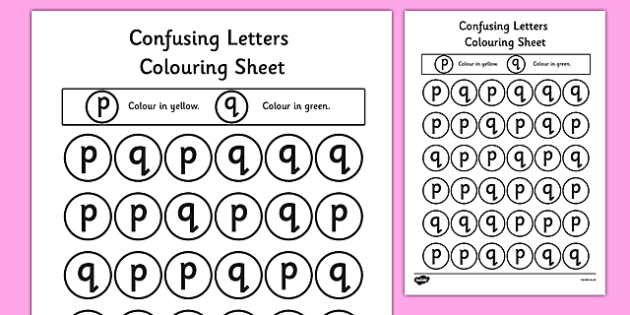 free confusing letters coloring worksheets p and q