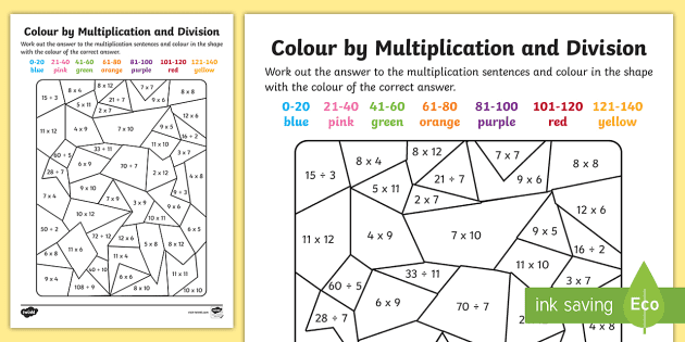 color by multiplication and division to 12 x 12 worksheet worksheet color