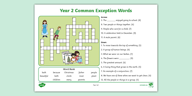 Year 2 Common Exception Words Crossword Twinkl KS1