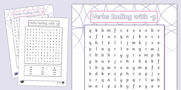 Verbs Ending with -y Word Search - Twinkl