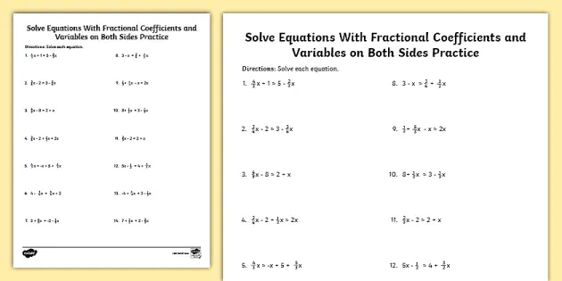 Eighth Grade Equations With Variables on Both Sides Activity