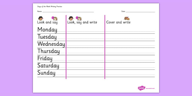 Days of the Week Writing Practice Worksheet