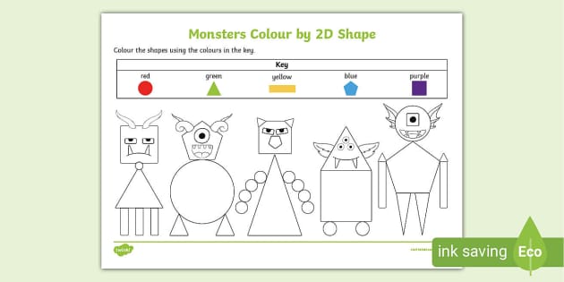 👉 Monsters Colour by 2D Shape Activity (teacher made)