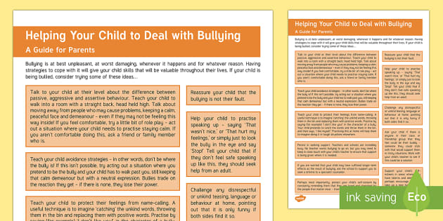 Helping Your Child To Deal With Bullying Parent And Carer Information Sheet