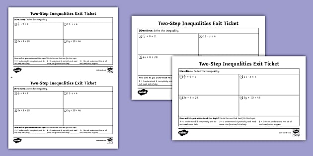 Seventh Grade Two-Step Inequalities Exit Ticket - Twinkl