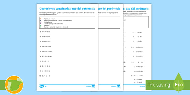 Ficha De Actividad El Uso De Parentesis