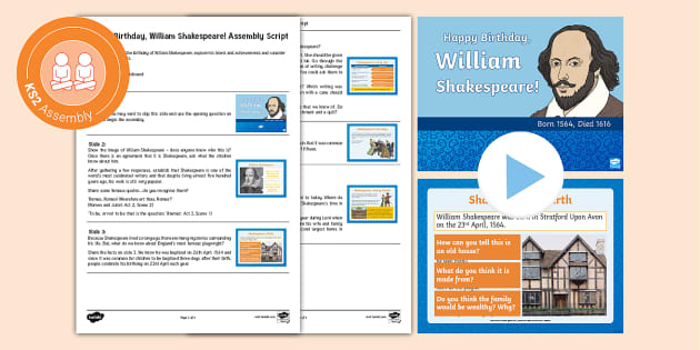 William Shakespeare Assembly Pack Primary Resource 