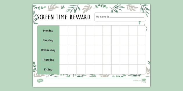 Muted Botanical Themed Screen Time Reward Chart - Twinkl
