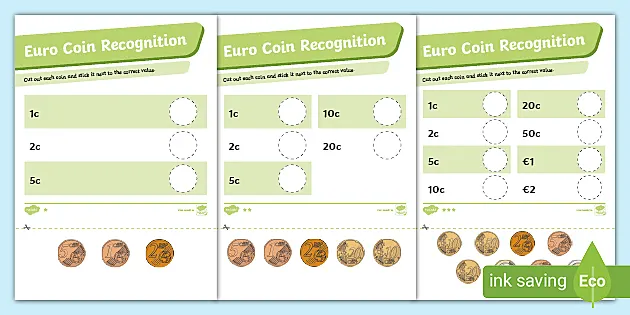 Euro Coin Value Matching Card Activity (teacher made)