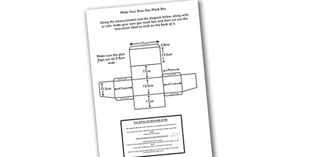 Word War Two Make Your Own Gas Mask Box Instructions and Label