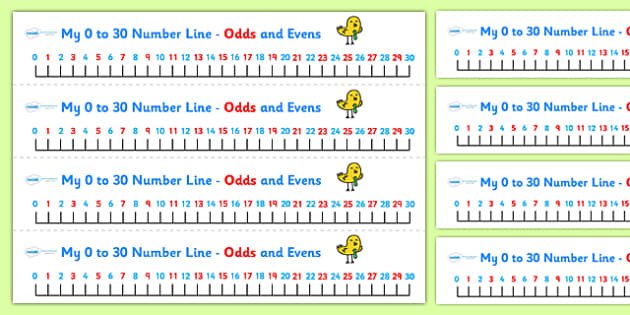 free numbers 0 30 on number line odds and evens