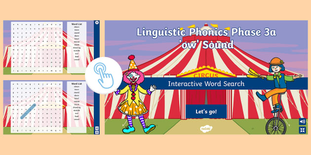 Linguistic Phonics Phase 3a 'ow' Sound Interactive Word Search