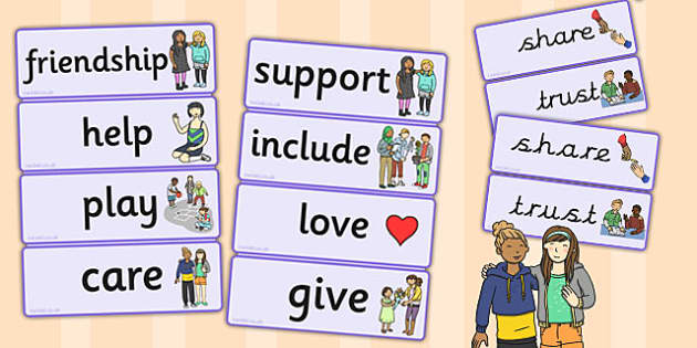 Words for Friendship Cards (teacher made)