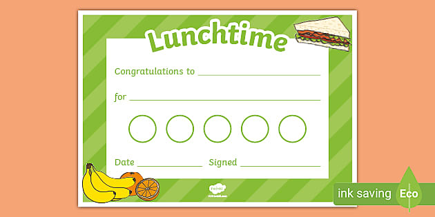 Lunchtime Themed Sticker Reward Certificate 30mm - Twinkl