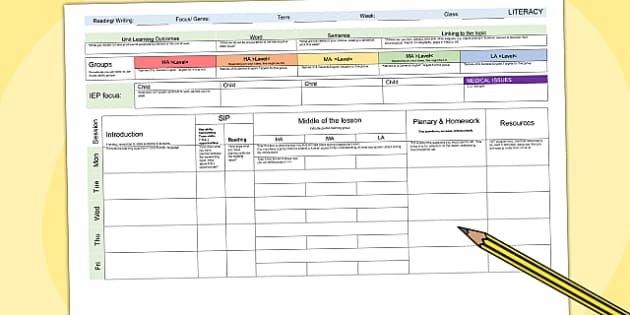 Literacy Weekly Planning Template