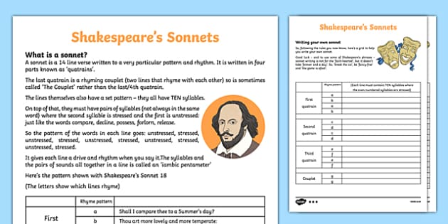 How to Write a Shakespearean Sonnet - Worksheet Pack - KS2