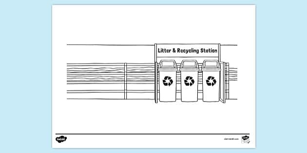 Sea Front With Recycling Station Colouring 