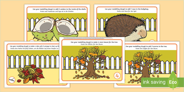 Autumn Number Modelling Dough Mats English/German - Twinkl