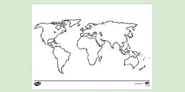 map of the world continents black and white