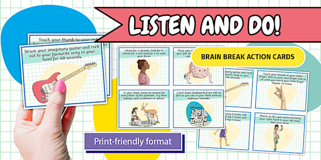 Visualize Human Brain Listen and Do! Brain Break Action Cards