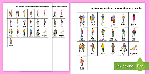 My Japanese Vocabulary Picture Dictionary Family Flashcards