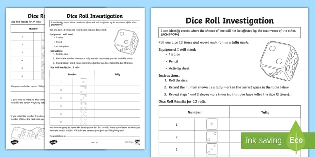 roll the dice investigation worksheet primary maths