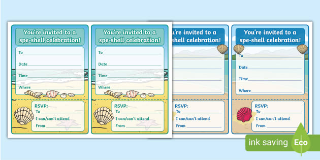 FREE! - Seashell Themed Party Invitations (teacher made)