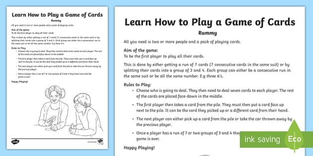 Learn How to Play a Game of Cards Activity (teacher made)