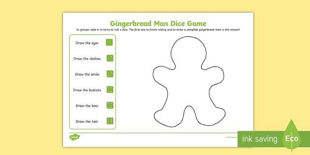 Gingerbread Man Dice Game Worksheet Worksheet Twinkl