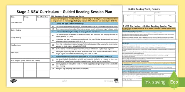 Stage 2 NSW Curriculum Guided Reading Planning Template