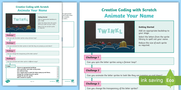 Animate Your Name Scratch Worksheet (teacher made) - Twinkl