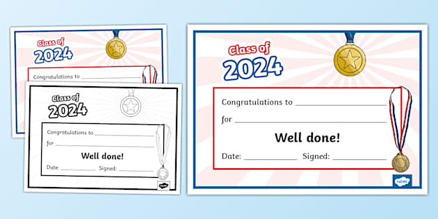 Class of 2024 Certificate (teacher made) - Twinkl