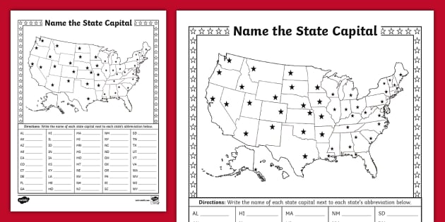 Name The State Capital Activity For 3Rd-5Th Grade - Twinkl