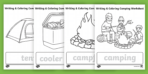 writing and colouring camping worksheet teacher made