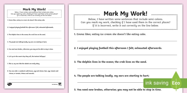 mark-my-work-semi-colons-activity-semi-colons-twinkl