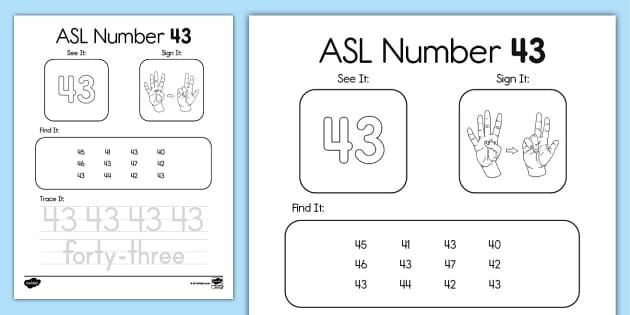 ASL Number 43 Activity (teacher made) - Twinkl