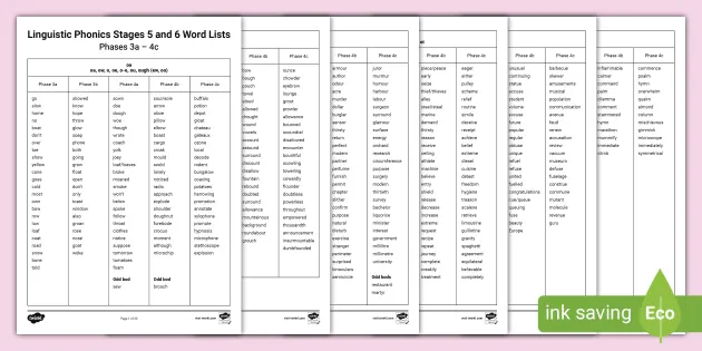 Linguistic Phonics Word List Booklet Phases 3a 4c