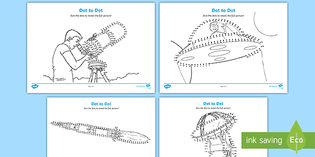 Space Themed Dot To Dot To 100 Worksheets