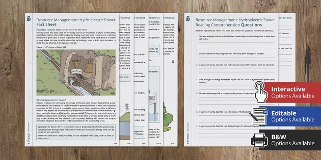 Hydroelectric Power Reading Comprehension (teacher made)