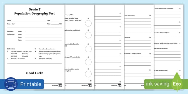 Population Geography Grade 7 Social Science Test - Twinkl