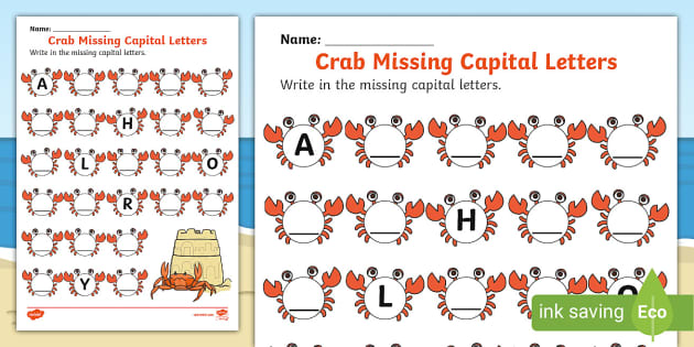 Crab Missing Capital Letters Worksheet Twinkl KS1 Alphabet
