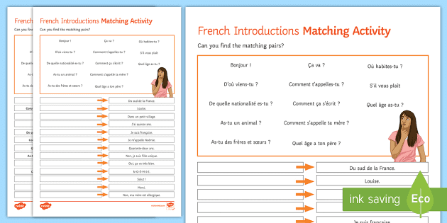 introductions matching differentiated worksheet worksheet french