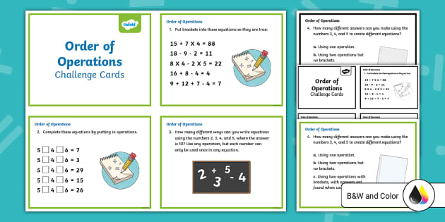 Order of Operations Math Mastery Challenge Cards 3rd-5th Gr