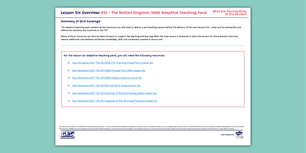 Geo Wonderers KS1 The UK SEND Adaptive Teaching Pack Lesson Six Overview