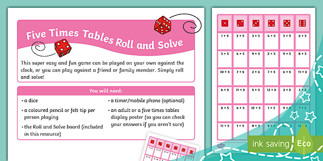 Five Times Table Roll and Solve