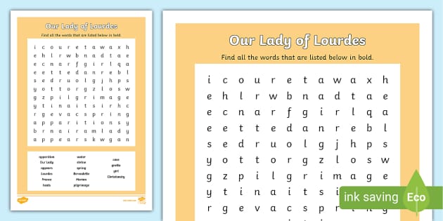 Our Lady of Lourdes KS2 Word Search (teacher made) - Twinkl