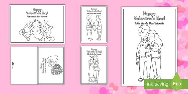 valentine's day coloringin cards english/spanish