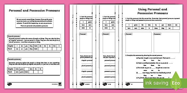 personal and possessive pronouns worksheets teacher made
